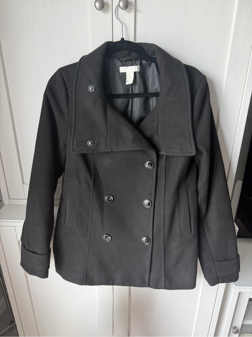 H&M Black Double-Breasted Pea Coat